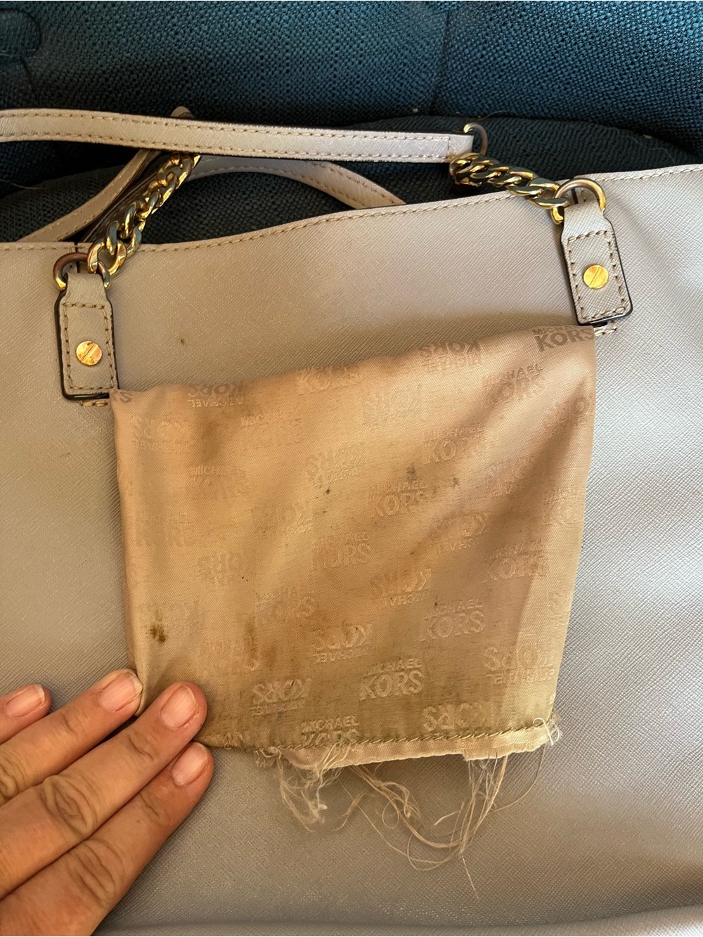 Michael Kors MK Chain-Handle Tote Bag - Gray Pebbled Leather - Picture 10 of 16